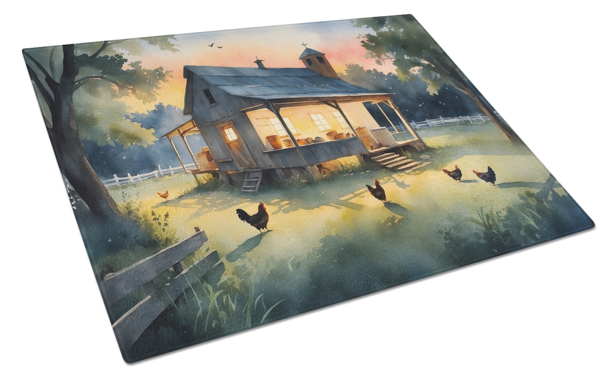 DAC7652LCB 15 x 12 in. Chicken Coop At Dawn Glass Cutting Board