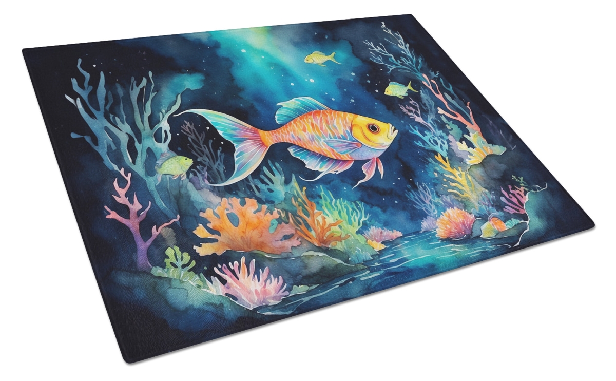 DAC7657LCB 15 x 12 in. Bioluminescent Fish Glass Cutting Board
