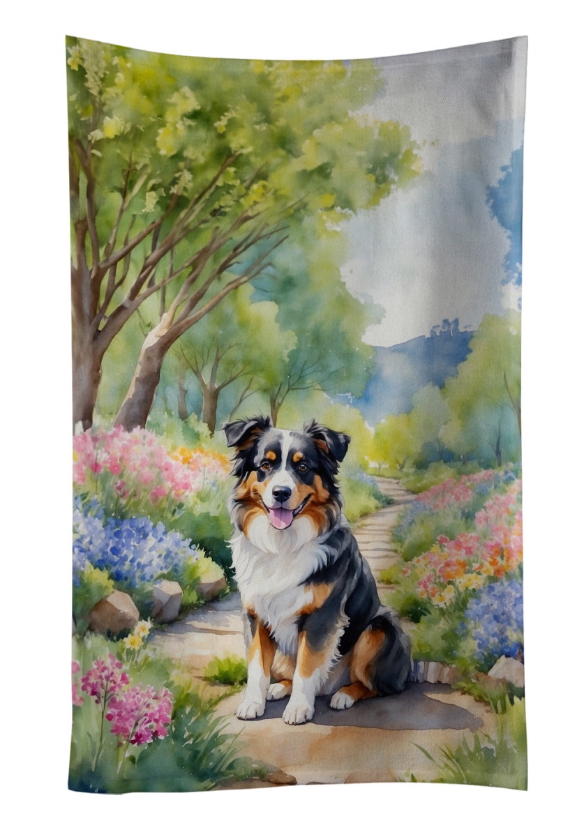 DAC6556KTWL 25 x 15 in. Australian Shepherd Spring Garden Kitchen Towel