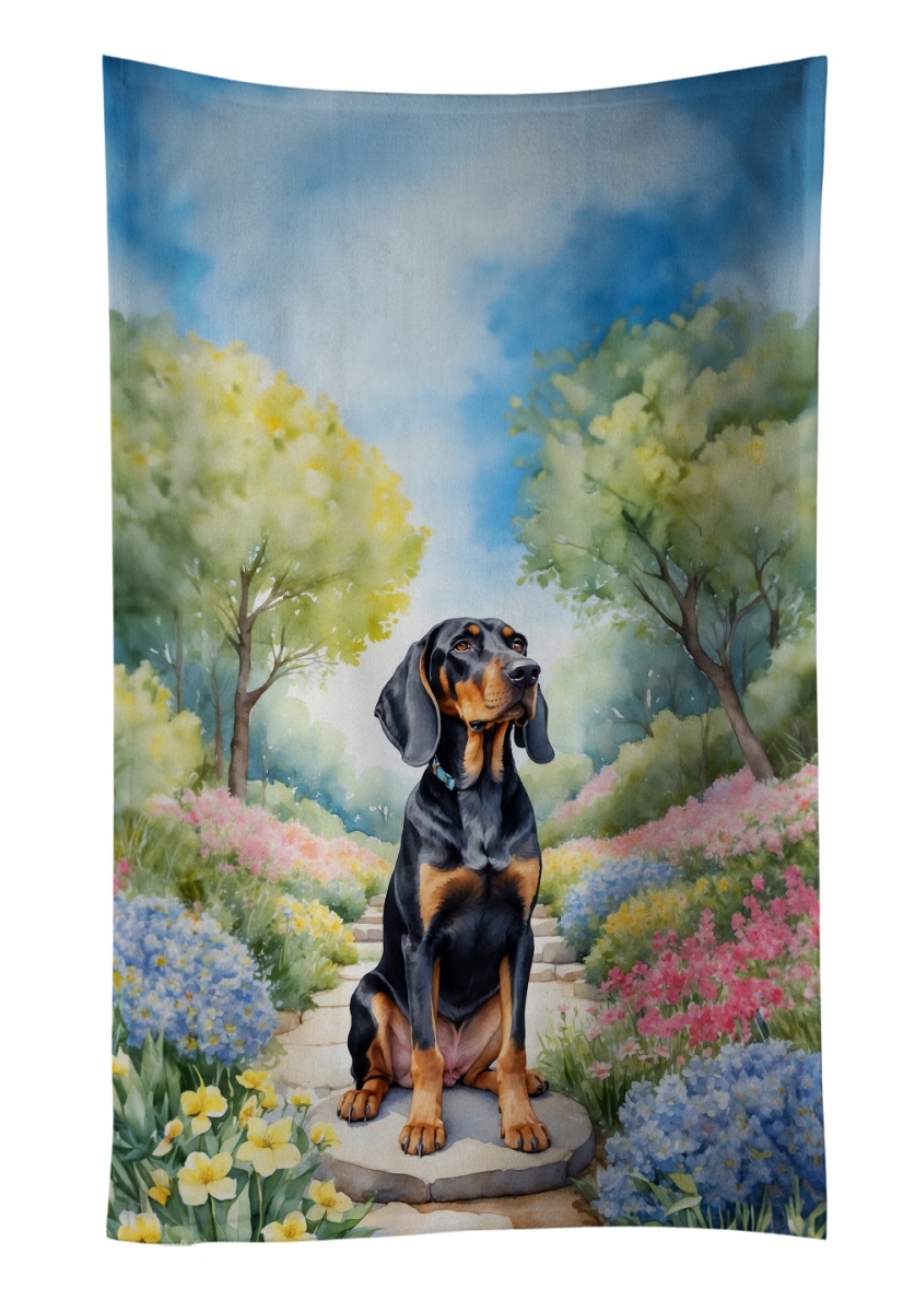 DAC6570KTWL 25 x 15 in. Black & Tan Coonhound Spring Path Kitchen Towel