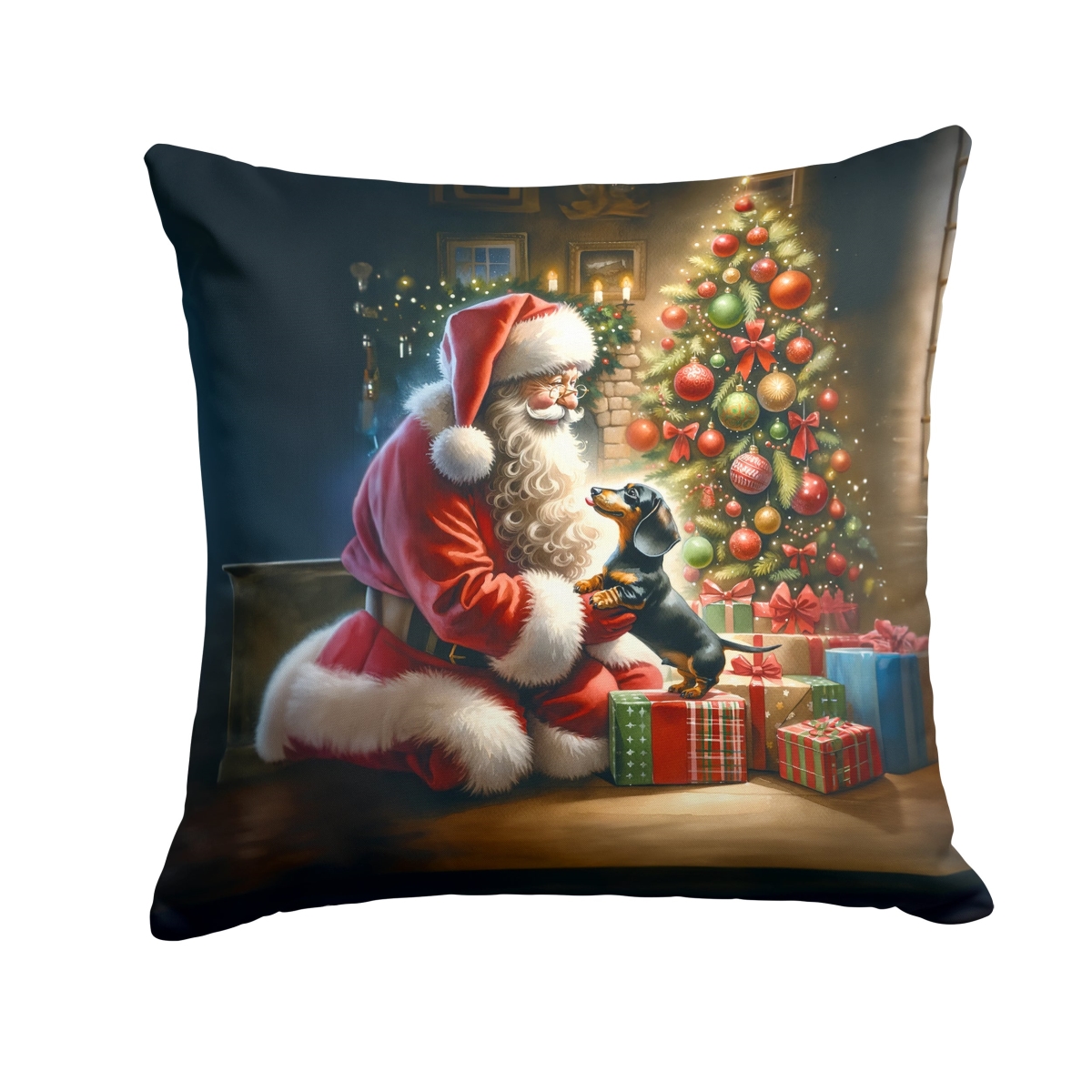 Dachshund & Santa Claus Throw Pillow - Multicolor - 18 x 18 in. - Water-Resistant