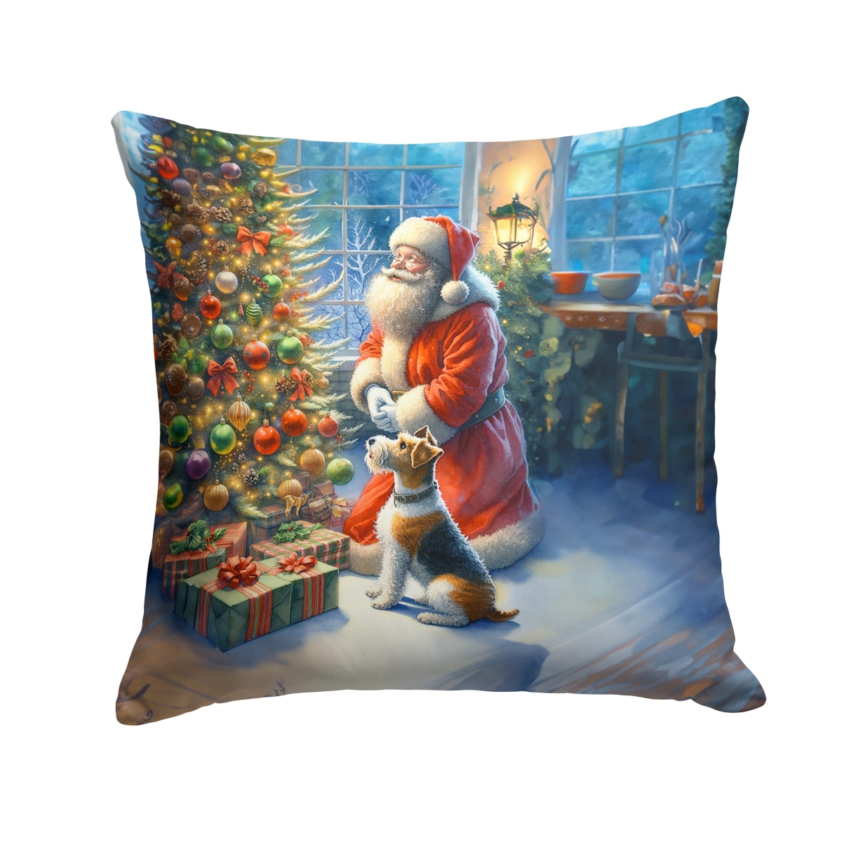 DAC4112PW1818 18 x 18 in. Fox Terrier & Santa Claus Throw Pillow