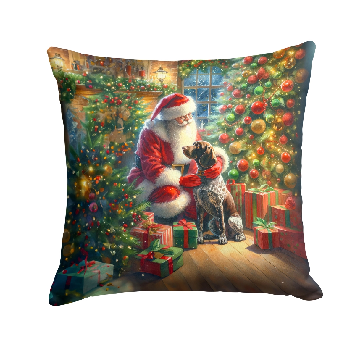 German Shorthaired Pointer & Santa Claus Throw Pillow - Multicolor - 18 x 18 in. - Water-Resistant Fabric