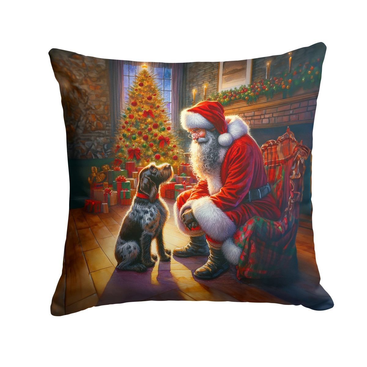DAC4116PW1818 18 x 18 in. German Wirehaired Pointer & Santa Claus Throw Pillow