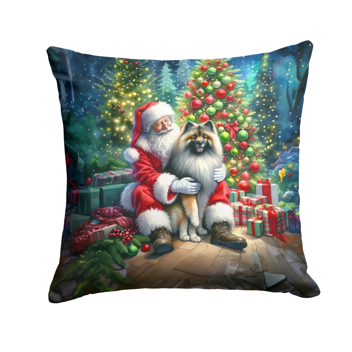 DAC4131PW1818 18 x 18 in. Keeshond & Santa Claus Throw Pillow