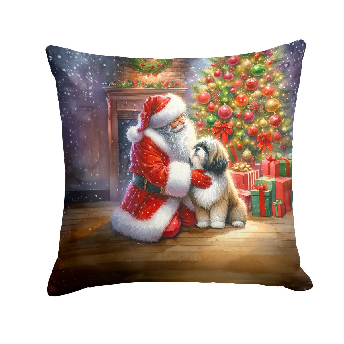 DAC4138PW1818 18 x 18 in. Lhasa Apso & Santa Claus Throw Pillow