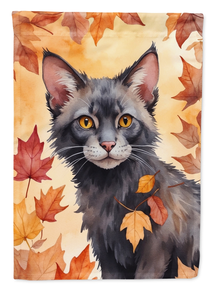 Lykoi Cat in Fall Leaves House Flag - Multicolor - 40 x 28 in. - Dual-Sided Print