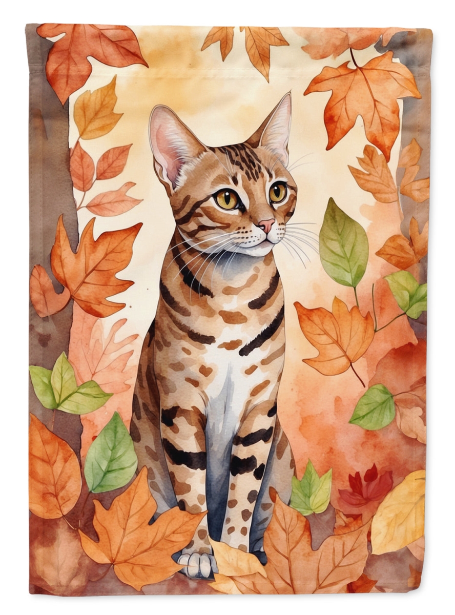 DAC7154CHF 40 x 28 in. Ocicat Cat in Fall Leaves House Flag