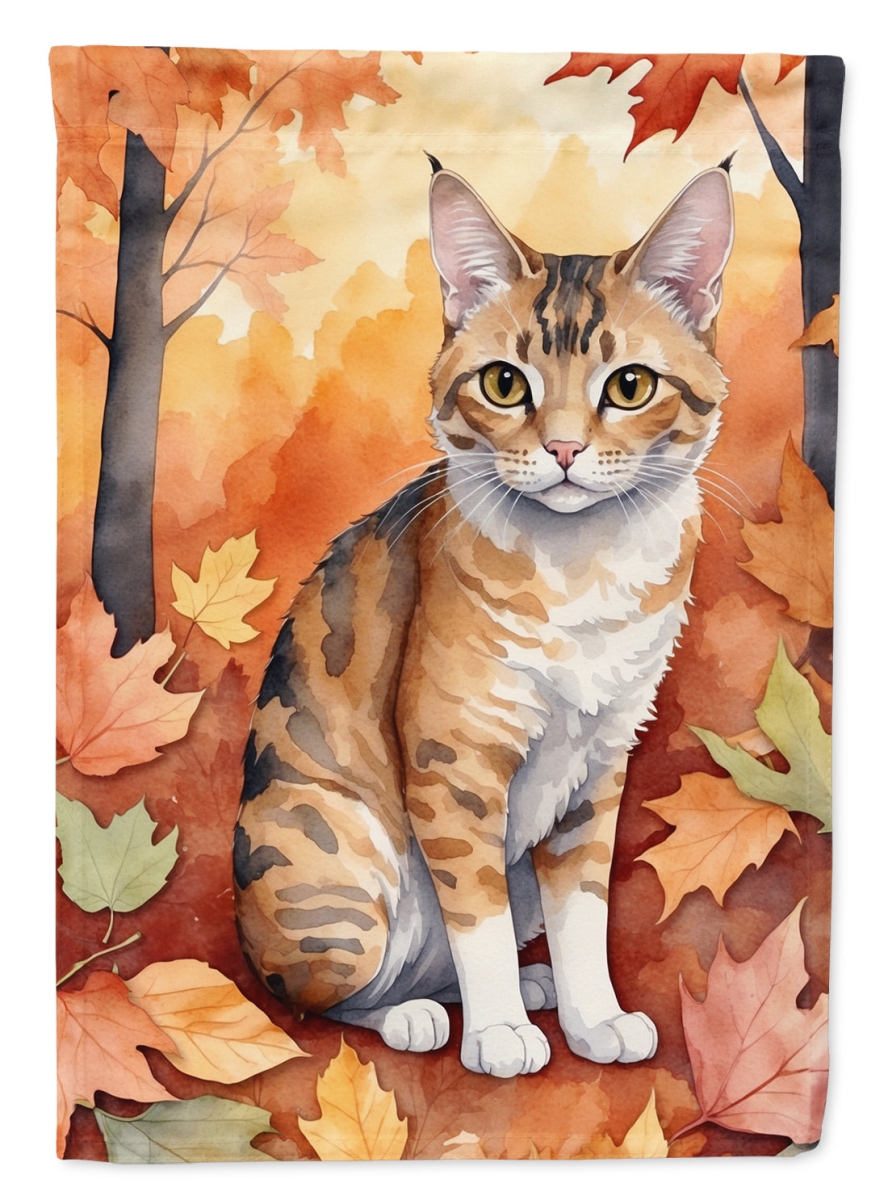 DAC7156CHF 40 x 28 in. Oregon Rex Cat in Fall Leaves House Flag