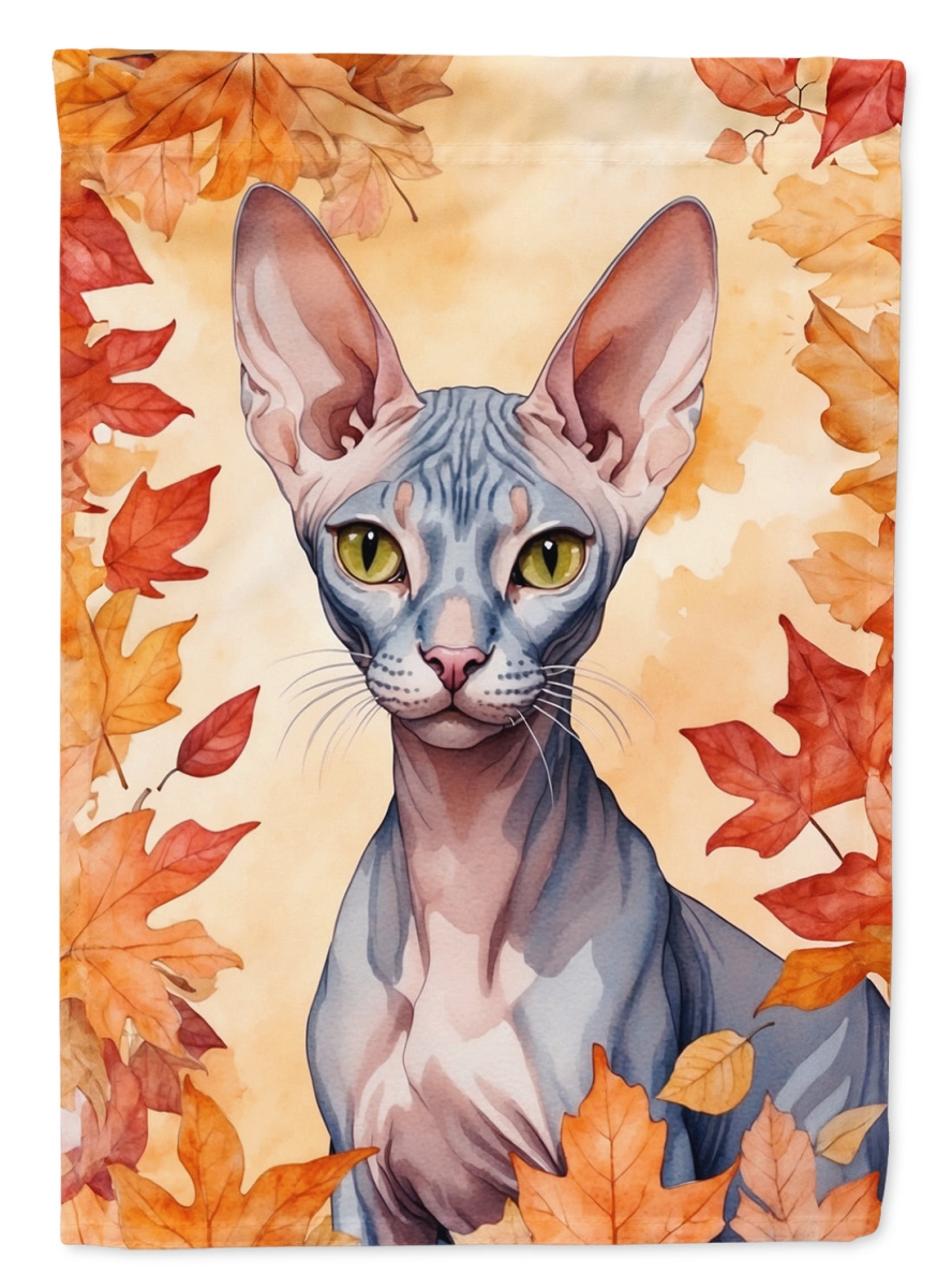DAC7161CHF 40 x 28 in. Peterbald Cat in Fall Leaves House Flag