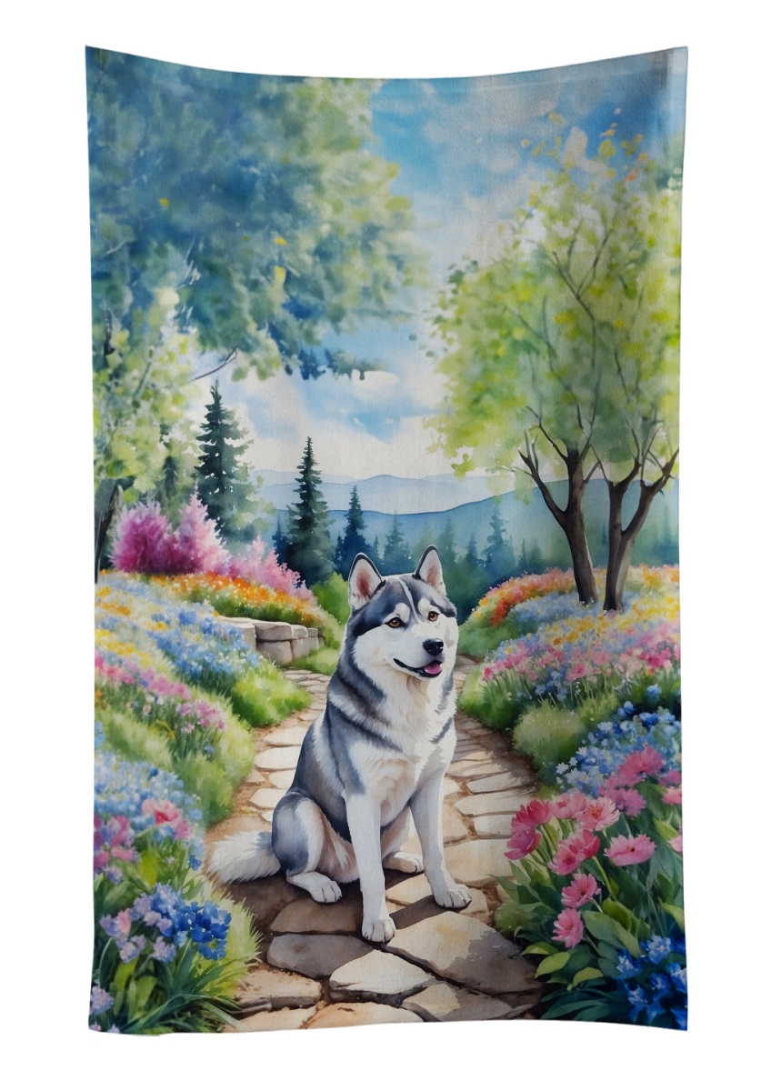 Siberian Husky Spring Path Kitchen Towel - Multicolor - 25 x 15 in. - Plush Velour