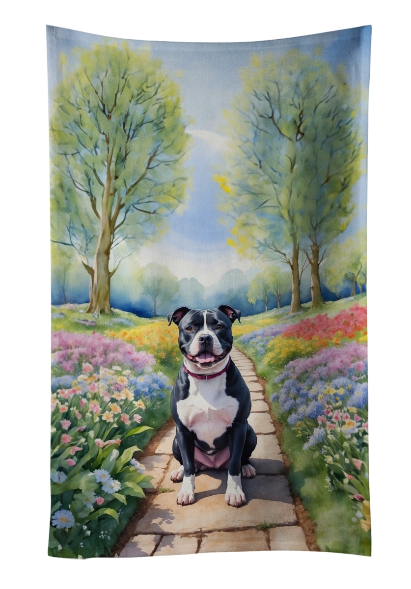 DAC6722KTWL 25 x 15 in. Staffordshire Bull Terrier Spring Path Kitchen Towel