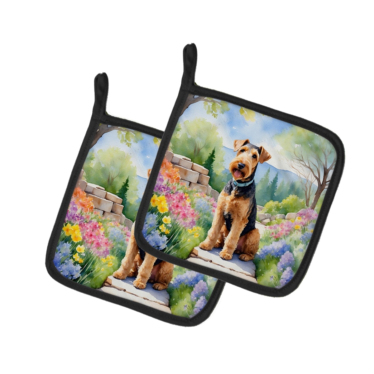 DAC6543PTHD 7.5 x 7.5 in. Airedale Terrier Spring Garden Pot Holders - Set of 2
