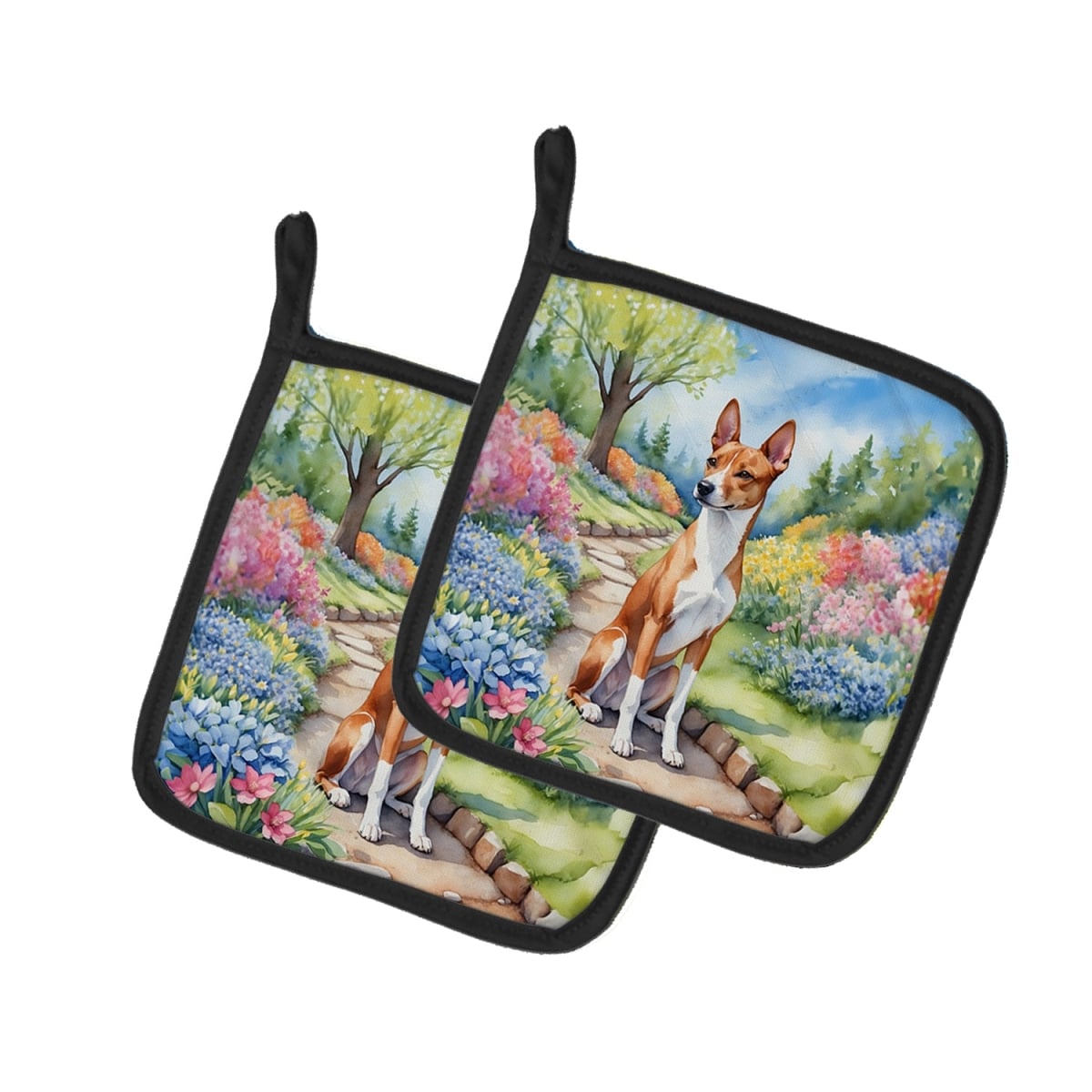 DAC6558PTHD 7.5 x 7.5 in. Basenji Spring Garden Pot Holders - Set of 2