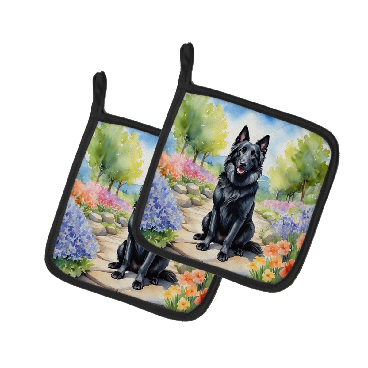 DAC6564PTHD 7.5 x 7.5 in. Belgian Sheepdog Spring Path Pot Holders - Set of 2