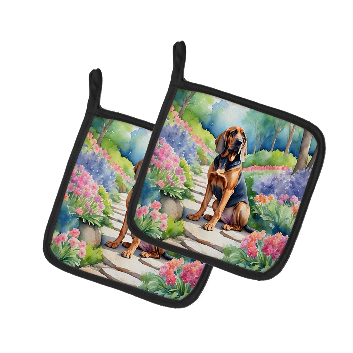 DAC6571PTHD 7.5 x 7.5 in. Bloodhound Spring Path Pot Holders - Set of 2