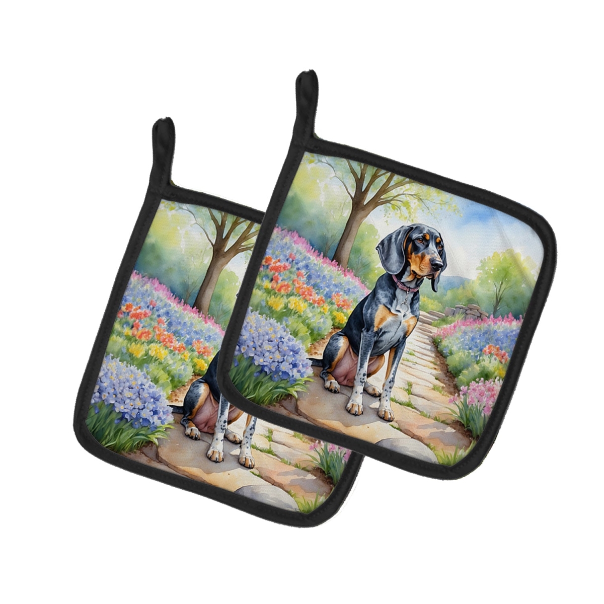DAC6572PTHD 7.5 x 7.5 in. Bluetick Coonhound Spring Path Pot Holders - Set of 2