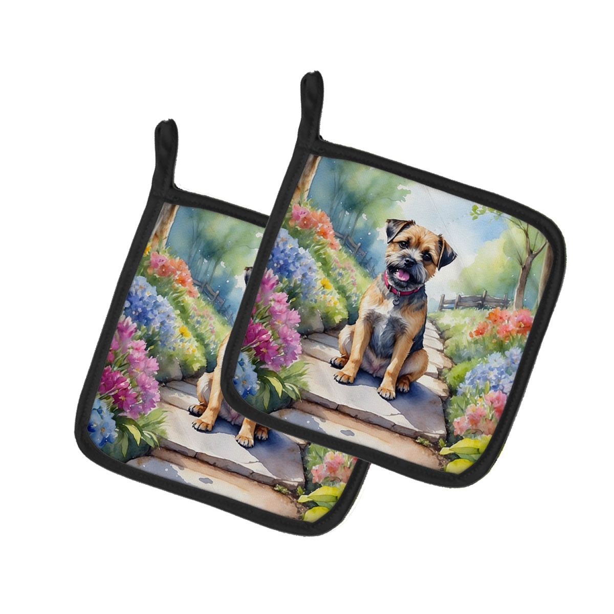 DAC6574PTHD 7.5 x 7.5 in. Border Terrier Spring Path Pot Holders - Set of 2