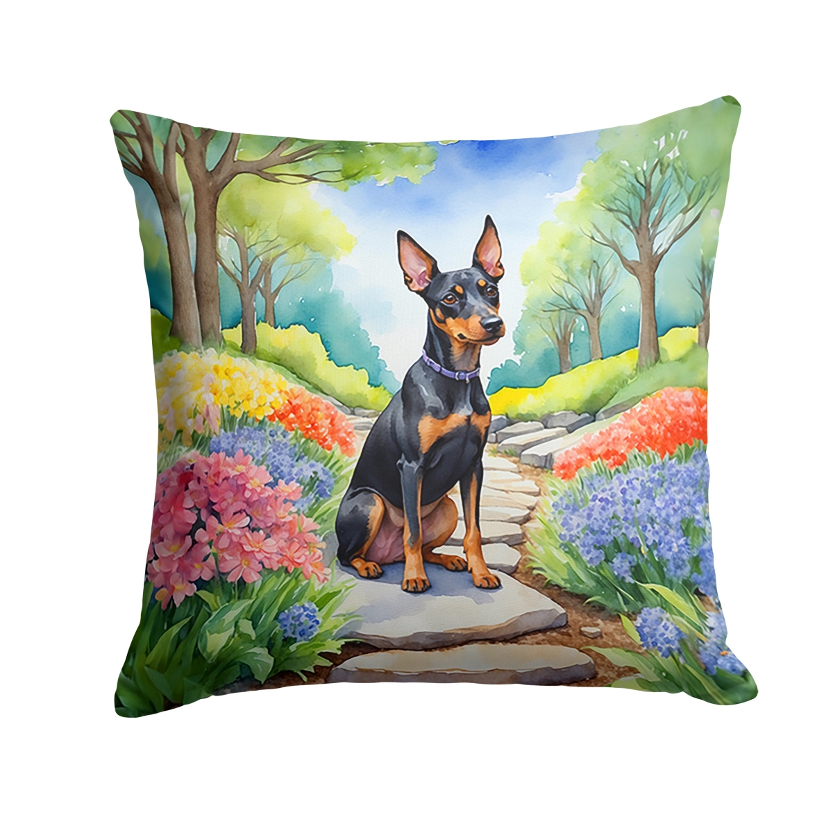 DAC6671PW1414 14 x 14 in. Manchester Terrier Spring Path Throw Pillow