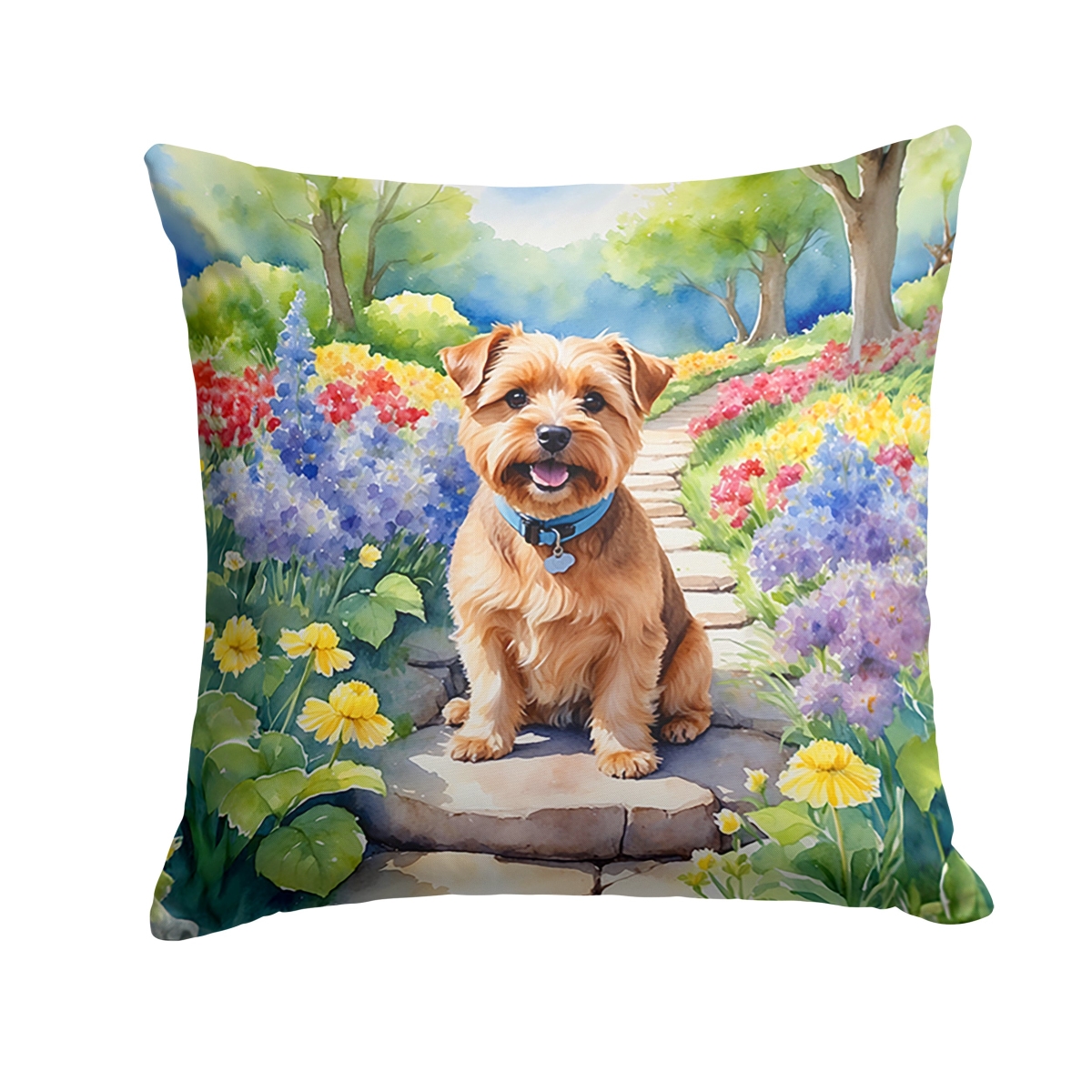 DAC6677PW1414 14 x 14 in. Norfolk Terrier Spring Path Throw Pillow
