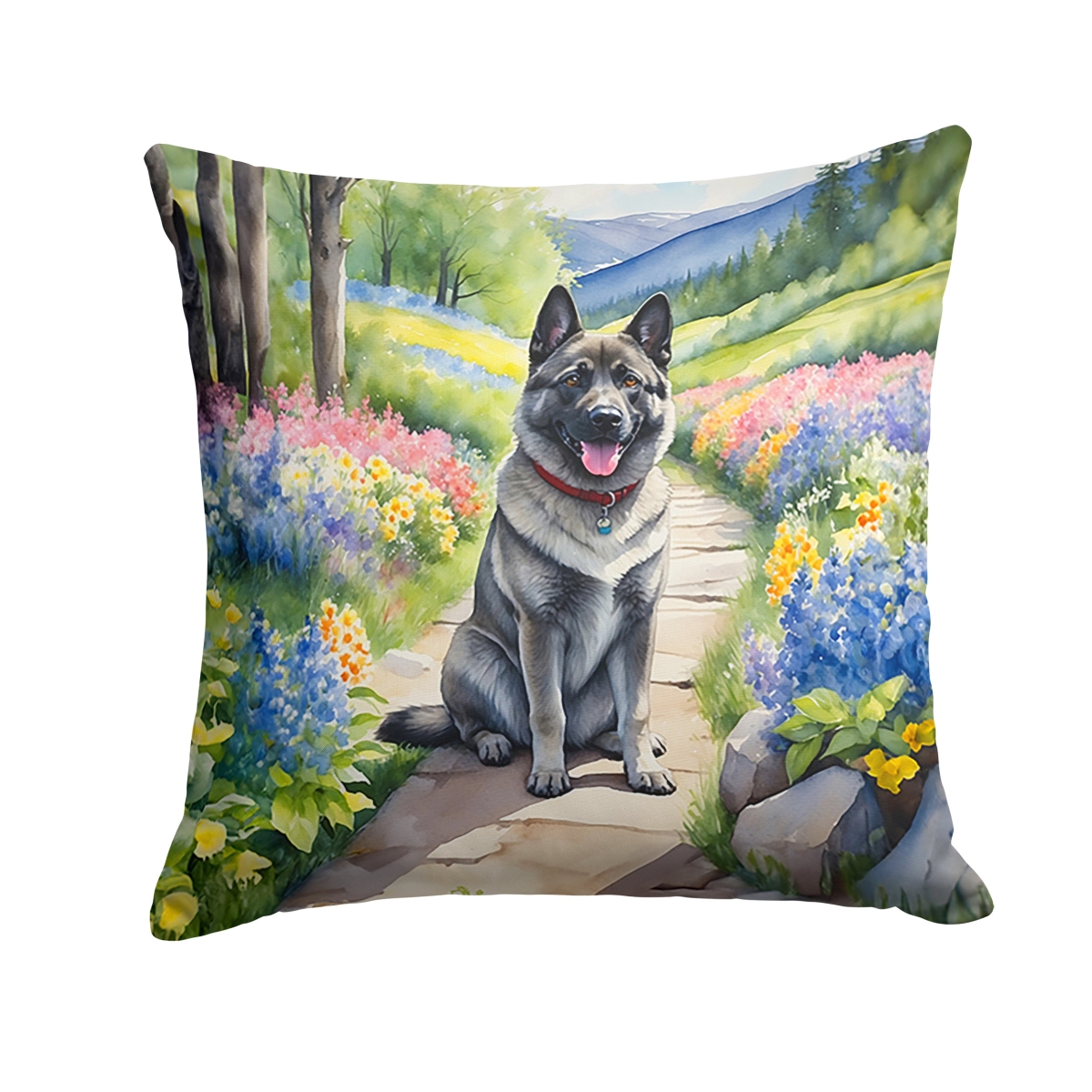 DAC6679PW1414 14 x 14 in. Norwegian Elkhound Spring Path Throw Pillow