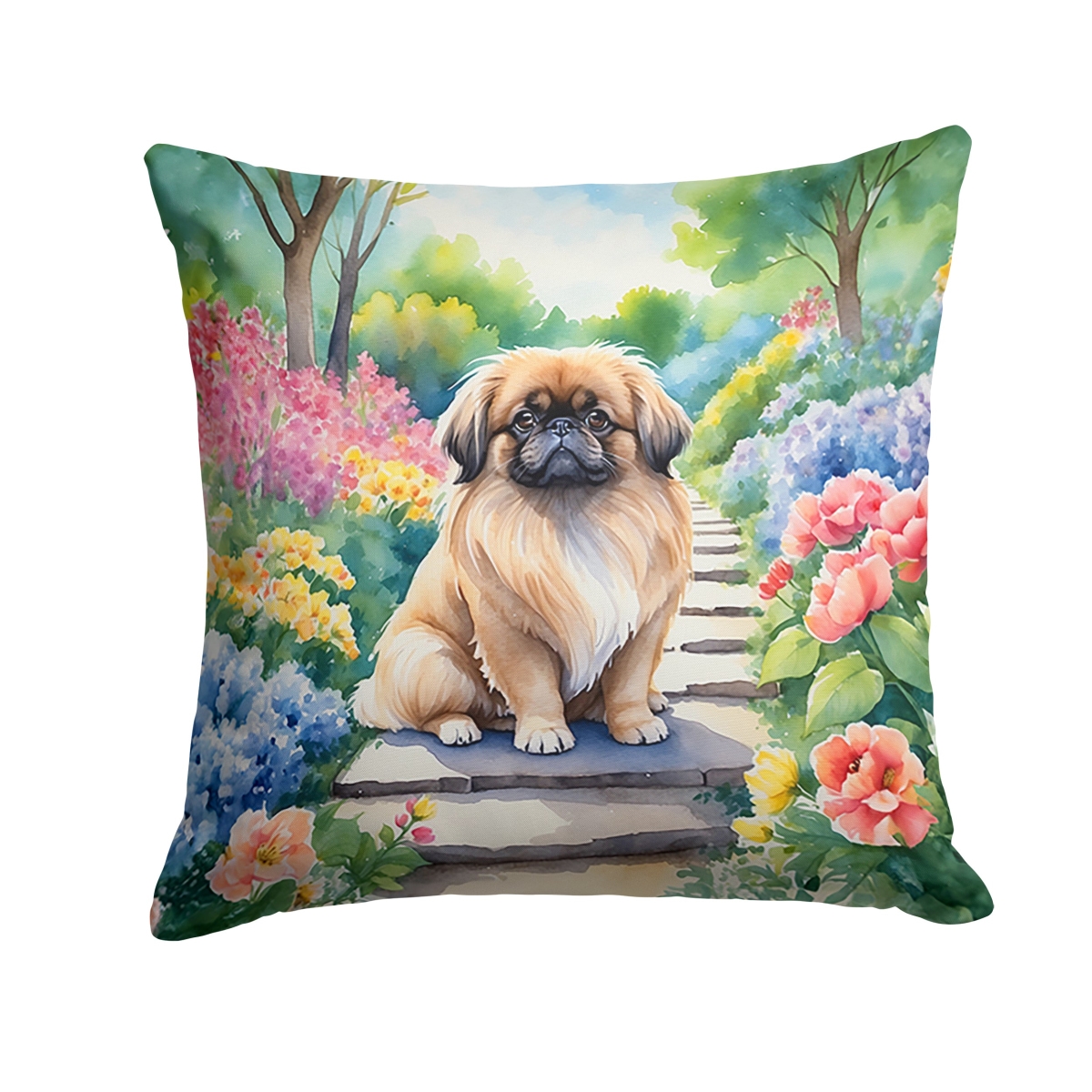 DAC6685PW1414 14 x 14 in. Pekingese Spring Path Throw Pillow
