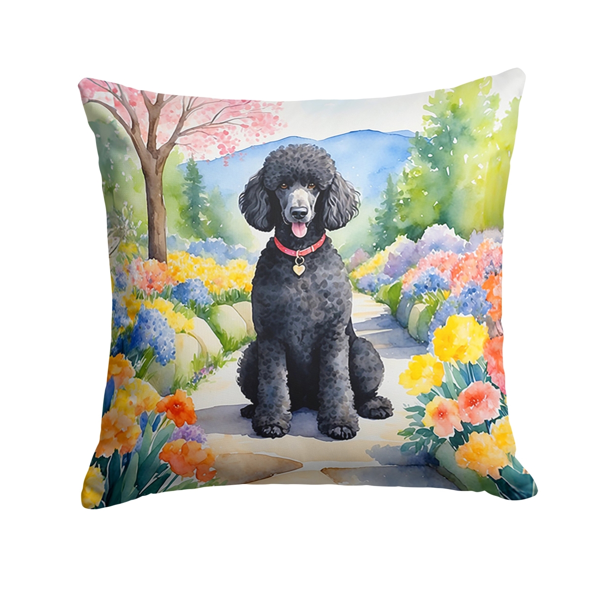 DAC6692PW1414 14 x 14 in. Black Poodle Spring Path Throw Pillow