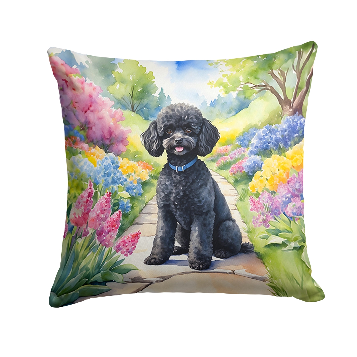 DAC6693PW1414 14 x 14 in. Black Poodle Spring Path Throw Pillow