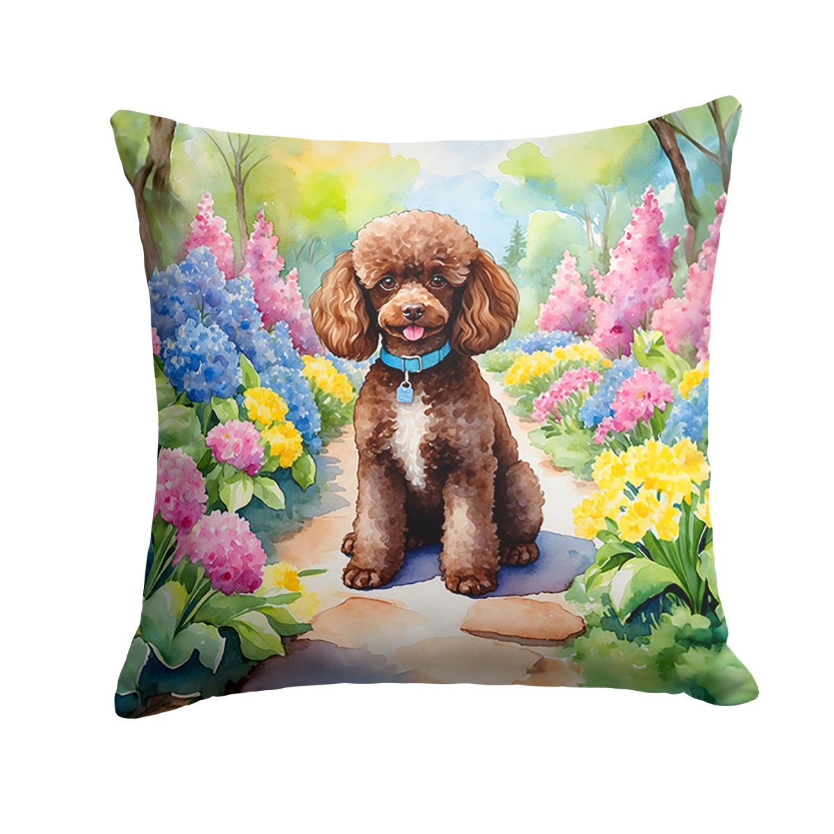 DAC6695PW1414 14 x 14 in. Chocolate Poodle Spring Path Throw Pillow