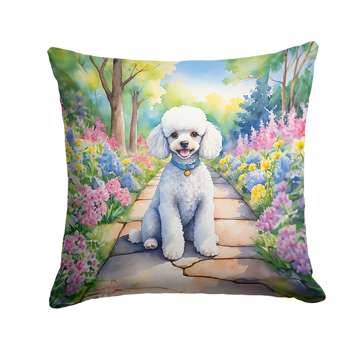 DAC6697PW1414 14 x 14 in. White Poodle Spring Path Throw Pillow