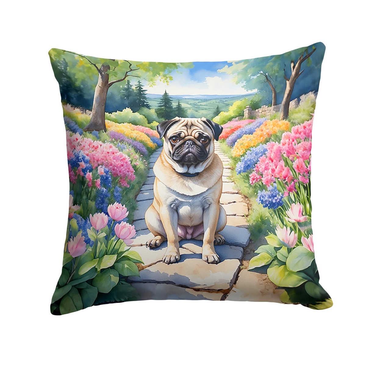 DAC6699PW1414 14 x 14 in. Pug Spring Path Throw Pillow