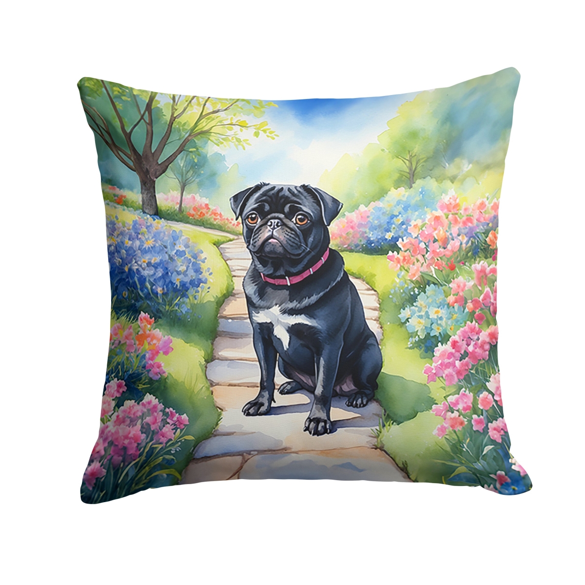 DAC6700PW1414 14 x 14 in. Black Pug Spring Path Throw Pillow