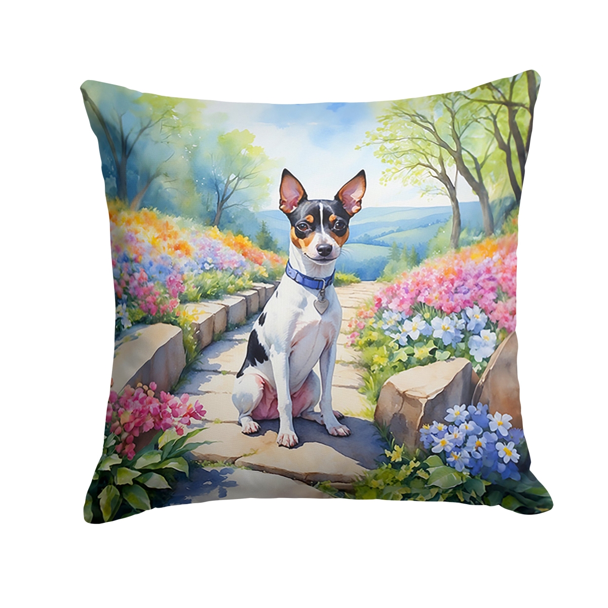DAC6702PW1414 14 x 14 in. Rat Terrier Spring Path Throw Pillow