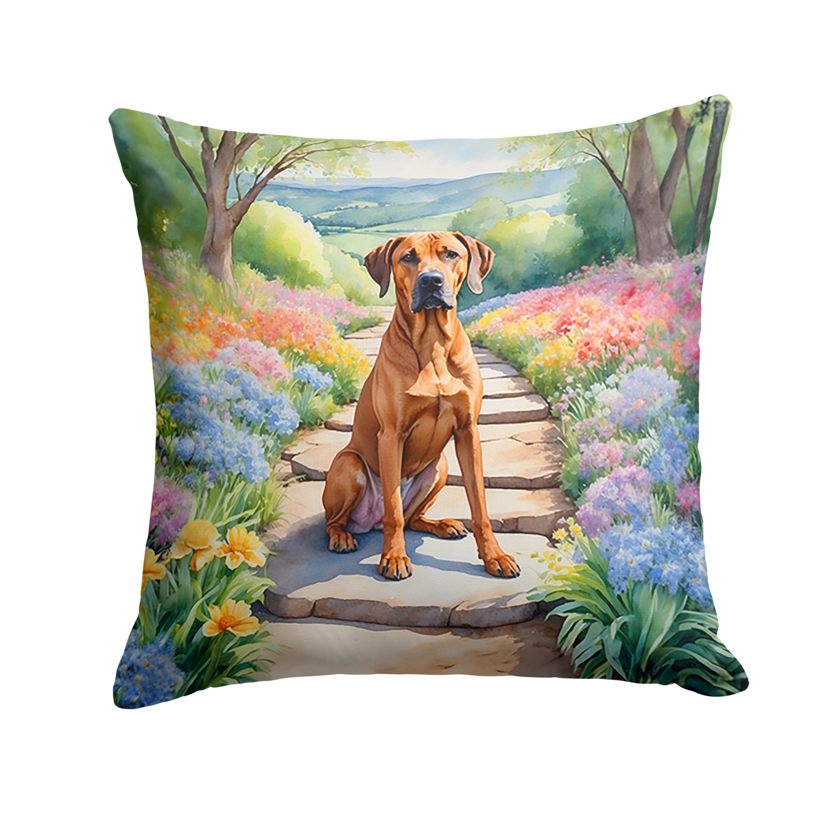 DAC6704PW1414 14 x 14 in. Rhodesian Ridgeback Spring Path Throw Pillow