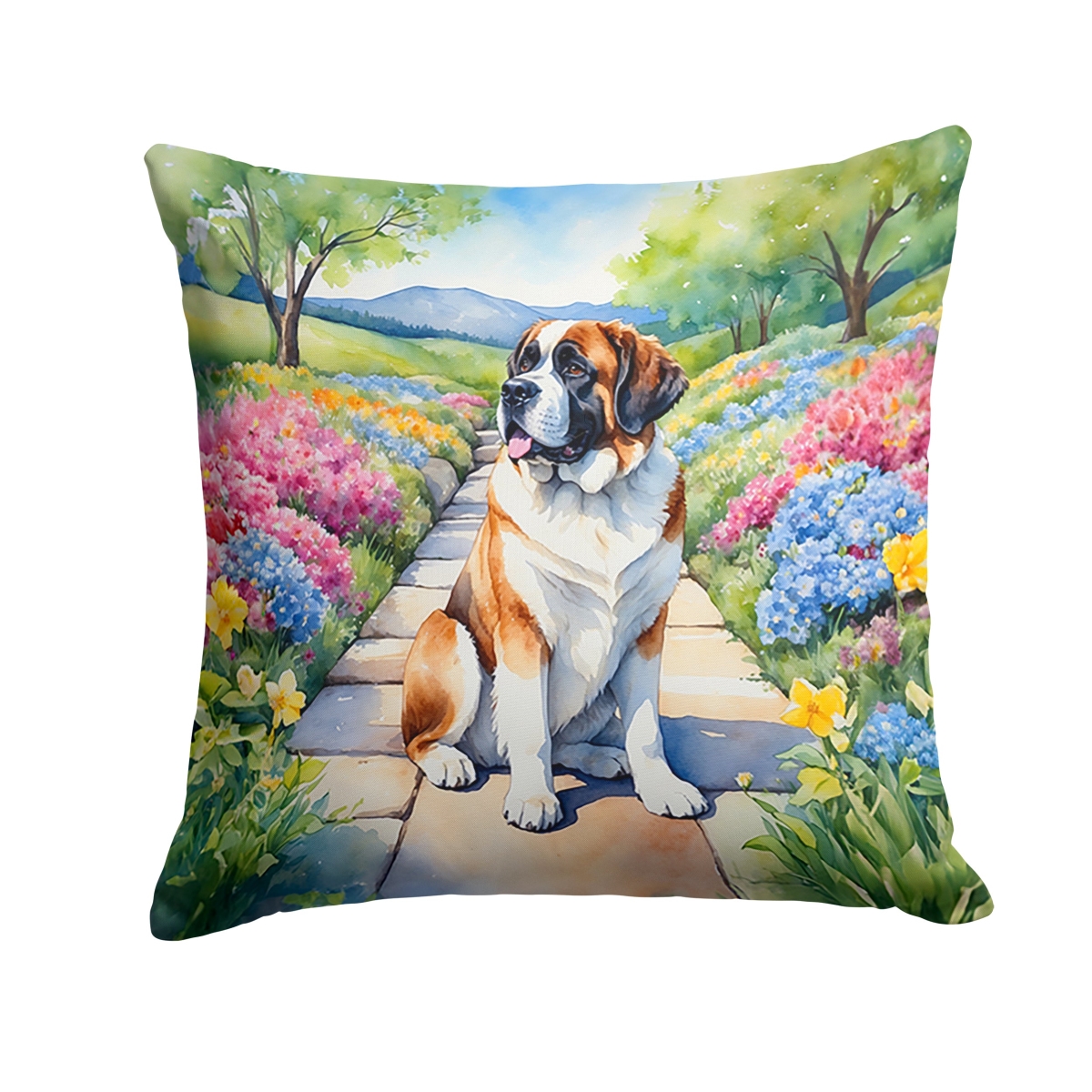 DAC6706PW1414 14 x 14 in. Saint Bernard Spring Path Throw Pillow