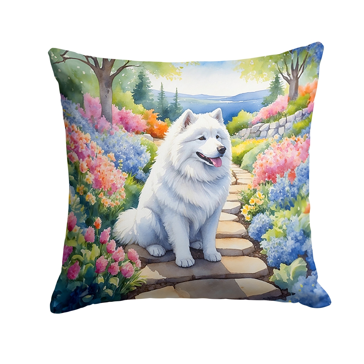DAC6707PW1414 14 x 14 in. Samoyed Spring Path Throw Pillow