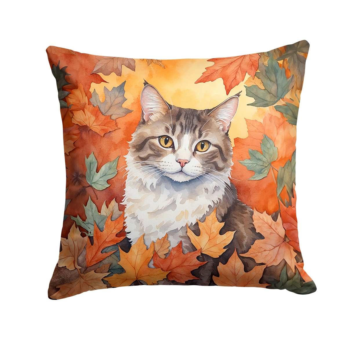DAC7145PW1414 14 x 14 in. La Perm Cat in Fall Leaves Throw Pillow