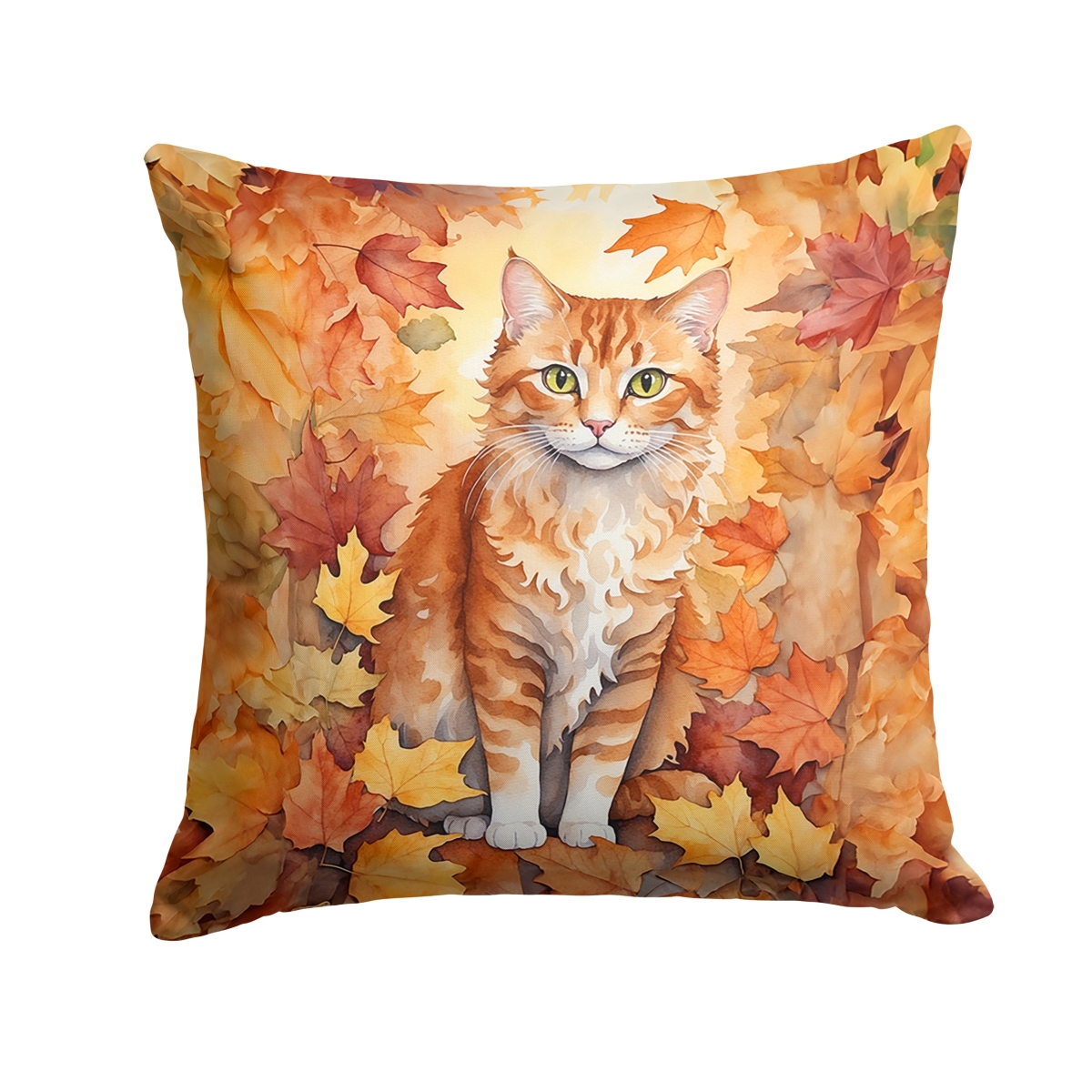DAC7146PW1414 14 x 14 in. La Perm Cat in Fall Leaves Throw Pillow