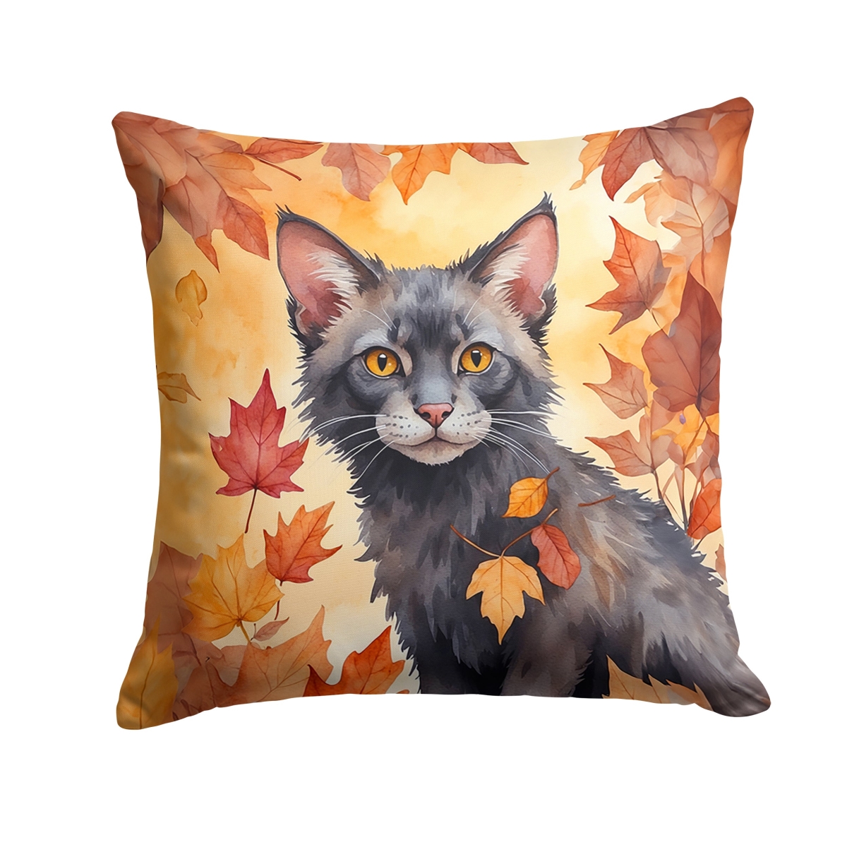DAC7147PW1414 14 x 14 in. Lykoi Cat in Fall Leaves Throw Pillow