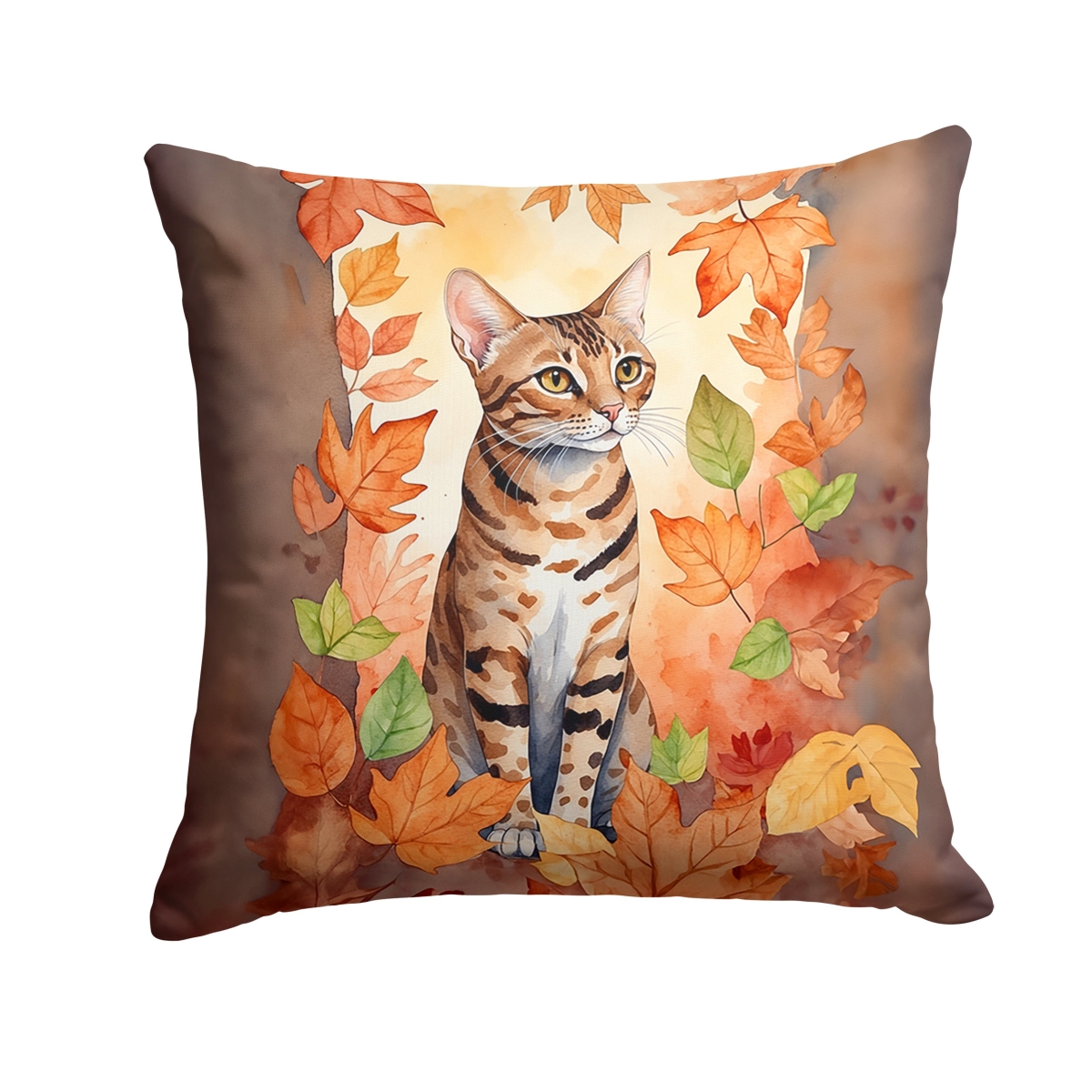 DAC7154PW1414 14 x 14 in. Ocicat Cat in Fall Leaves Throw Pillow