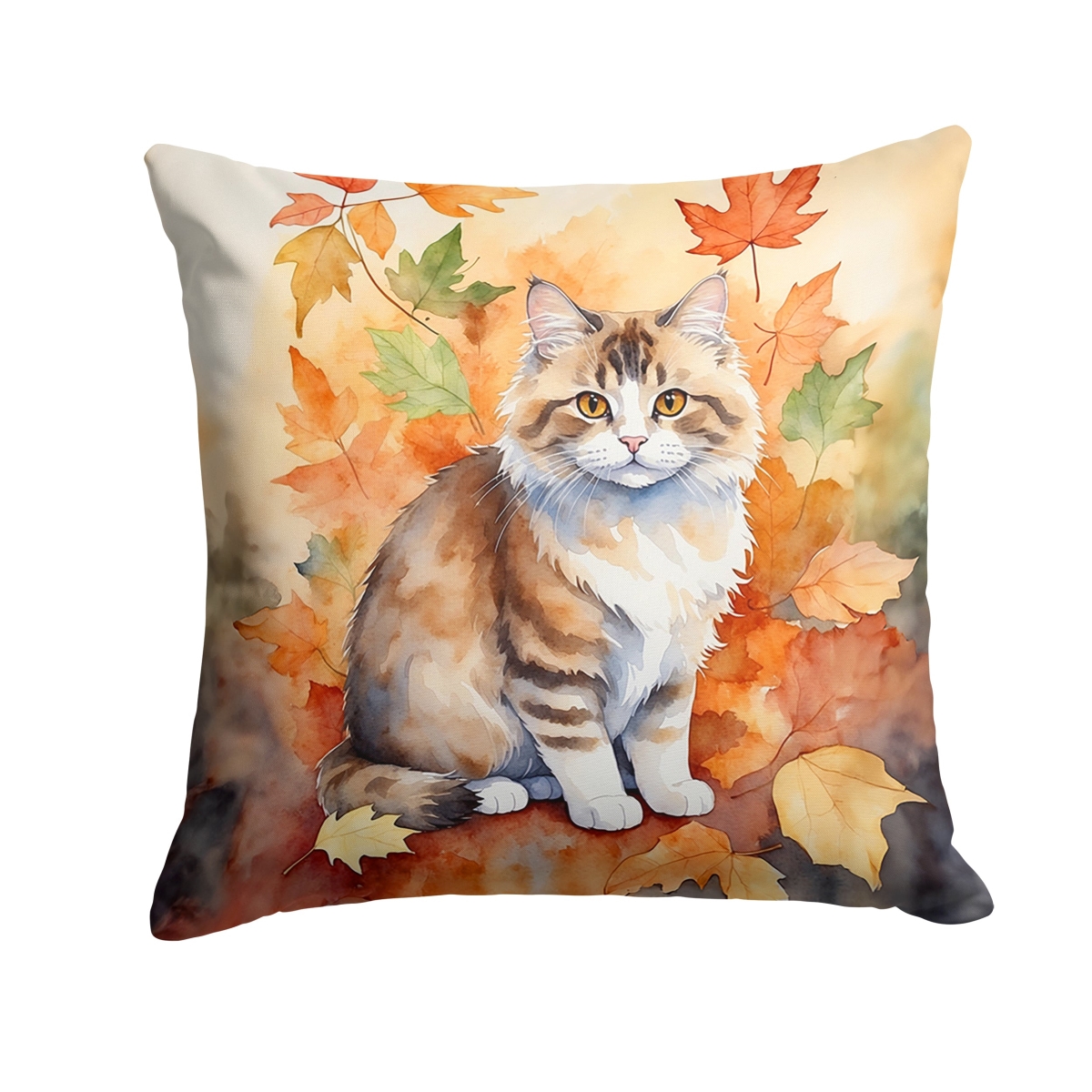 DAC7163PW1414 14 x 14 in. Ragamuffin Cat in Fall Leaves Throw Pillow