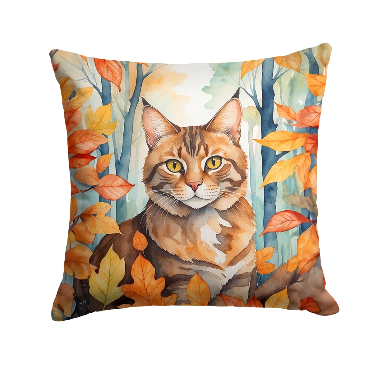 DAC7175PW1414 14 x 14 in. Sokoke Cat in Fall Leaves Throw Pillow