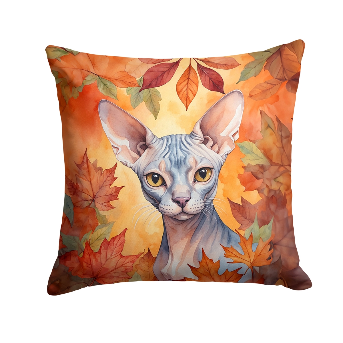 DAC7177PW1414 14 x 14 in. Sphynx Cat in Fall Leaves Throw Pillow