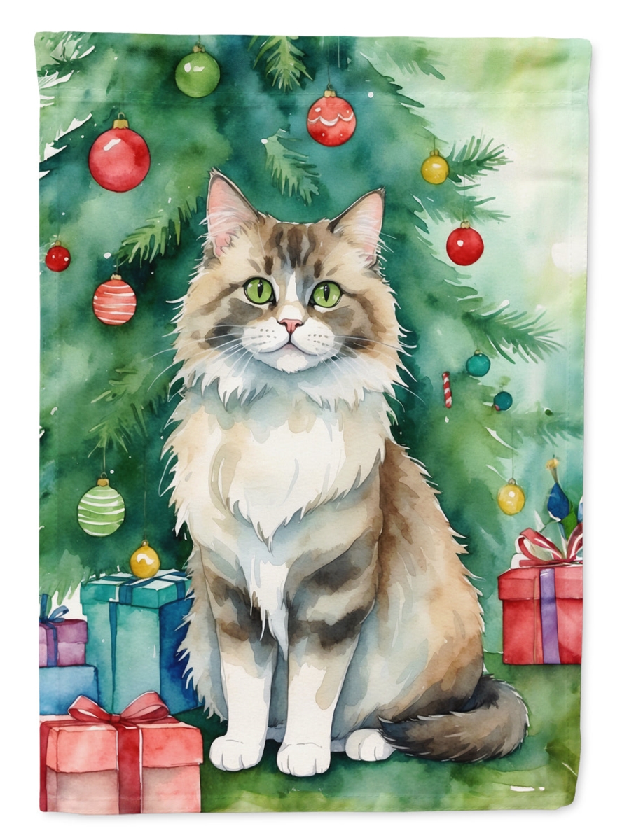 DAC7248CHF 40 x 28 in. Ragamuffin Cat by the Christmas Tree House Flag
