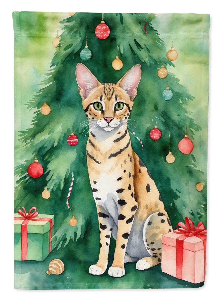 DAC7252CHF 40 x 28 in. Savannah Cat by the Christmas Tree House Flag