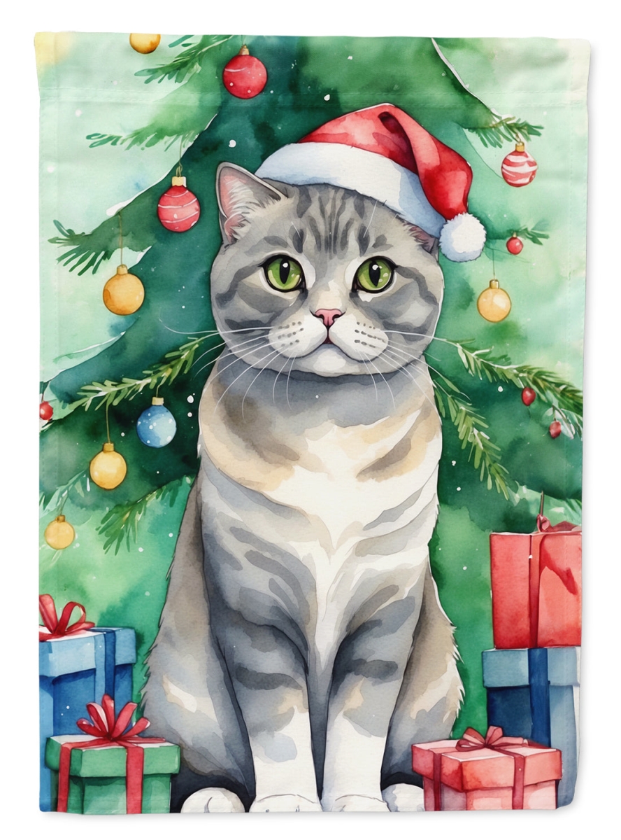 DAC7253CHF 40 x 28 in. Scottish Fold Cat by the Christmas Tree House Flag