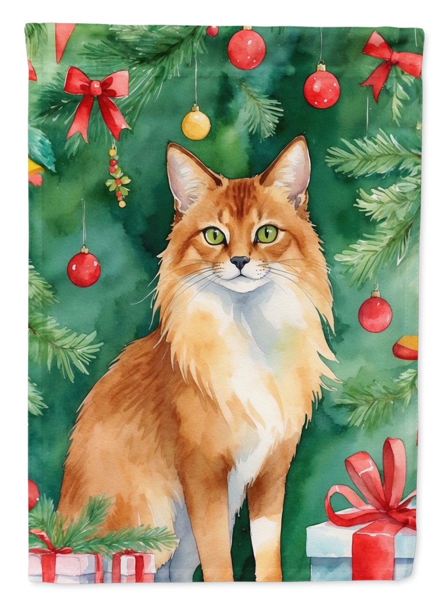 DAC7261CHF 40 x 28 in. Somali Cat by the Christmas Tree House Flag