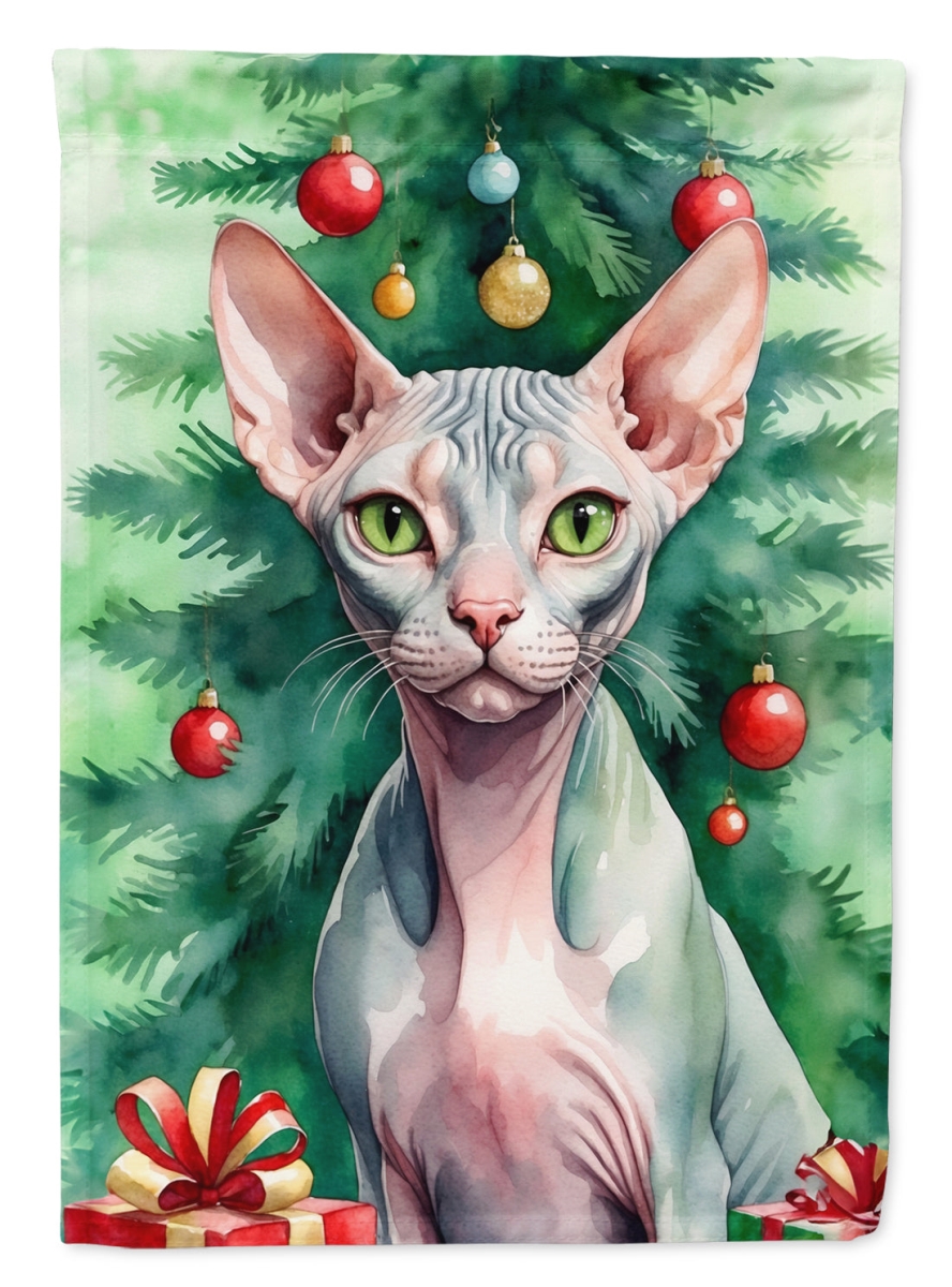 DAC7262CHF 40 x 28 in. Sphynx Cat by the Christmas Tree House Flag