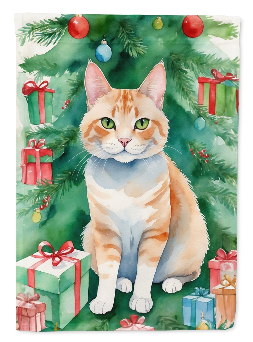 DAC7269CHF 40 x 28 in. Ural Rex Cat by the Christmas Tree House Flag