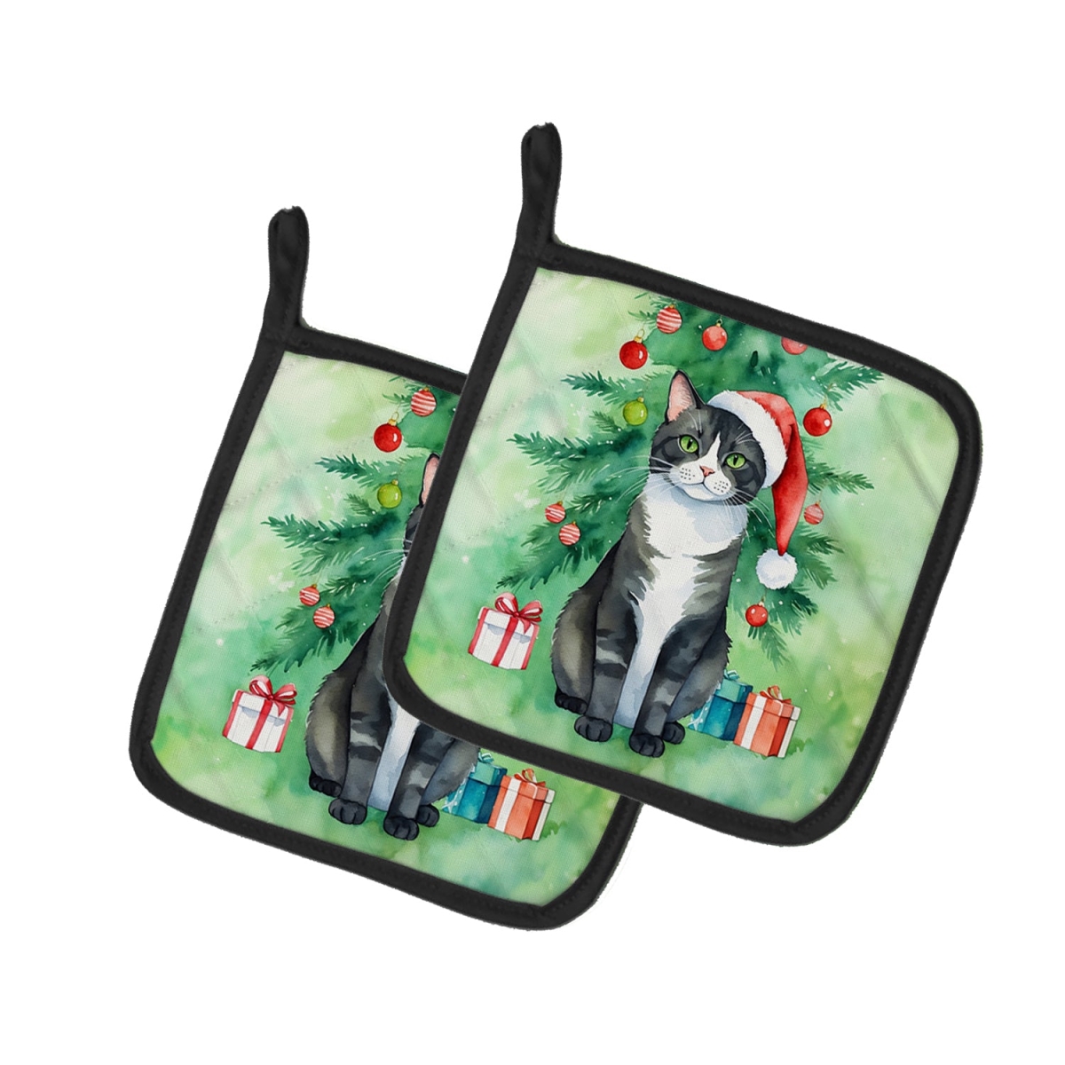 DAC7190PTHD 7.5 x 7.5 in. American Polydactyl Cat by the Christmas Tree Pot Holders - Set of 2